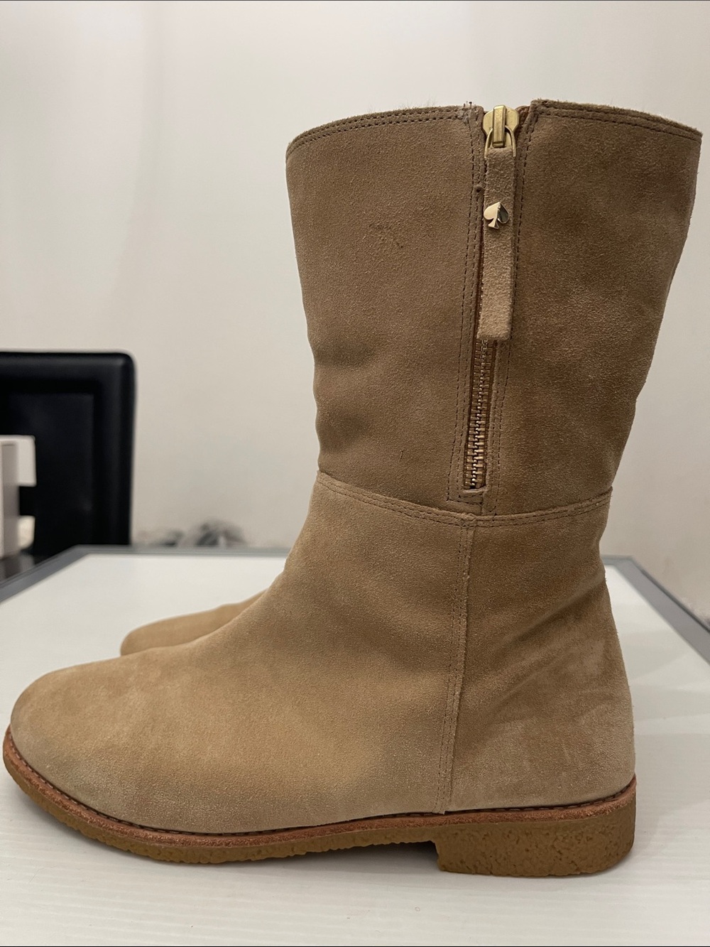 kate spade tan suede mid-calf zip boots Women’s Size 9